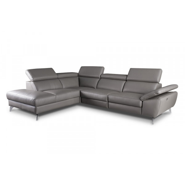 Canapé d'angle relax en 100% tout cuir épais de luxe italien avec relax électrique, 5/6 places KASTER, taupe, angle gauche