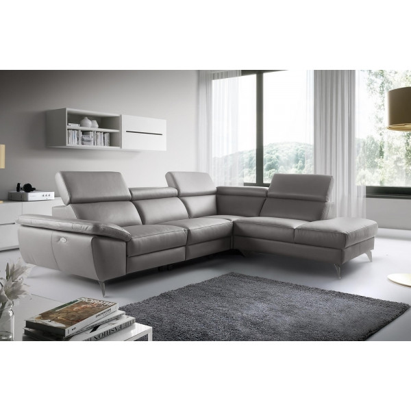Canapé d'angle relax en 100% tout cuir épais de luxe italien avec relax électrique, 5/6 places KASTER, taupe, angle droit