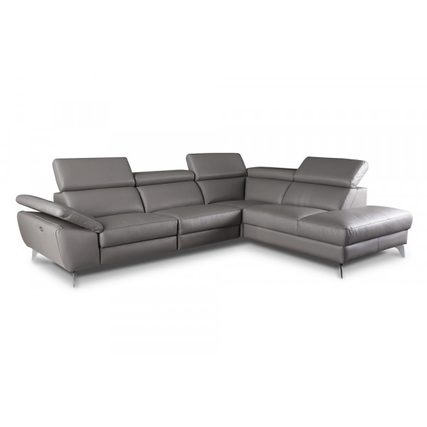 Canapé d'angle relax en 100% tout cuir épais de luxe italien avec relax électrique, 5/6 places KASTER, taupe, angle droit