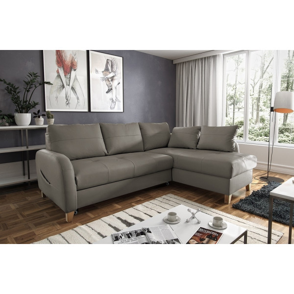 Canapé d'angle convertible en cuir de luxe italien , 5 places CONFORIA, taupe, angle droit