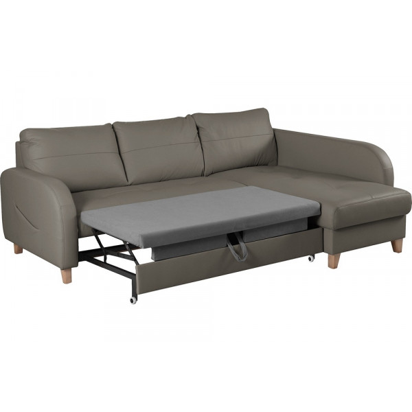 Canapé d'angle convertible en cuir de luxe italien , 5 places CONFORIA, taupe, angle droit