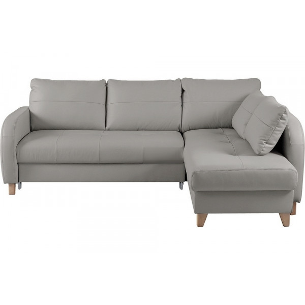Canapé d'angle convertible en cuir de luxe italien , 5 places CONFORIA, gris clair, angle droit
