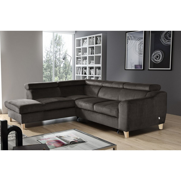 Canapé d'angle convertible en tissu luxe 5 places, ASTERIA chocolat clair, angle gauche