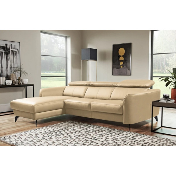 - Canapé d'angle en cuir de luxe italien 5 places BERTI, beige, angle gauche