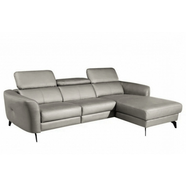 Canapé d'angle en cuir de luxe italien , 5 places BERTI, gris clair, angle droit