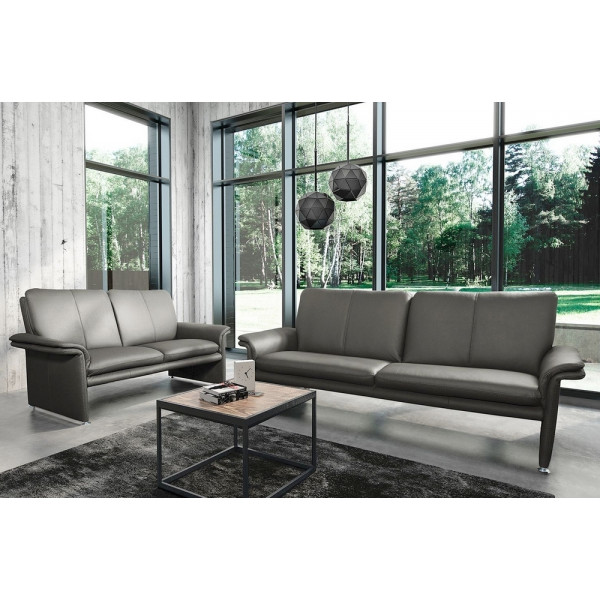 Ensemble Canapé 3 places et 2 places en 100% tout cuir italien vachette COMO, gris foncé