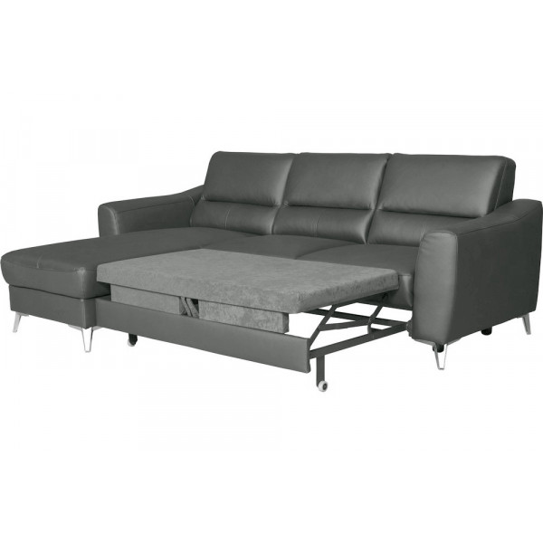 - Canapé d'angle convertible en cuir italien de luxe 5 places SANTORIN, avec coffre, gris foncé, angle gauche