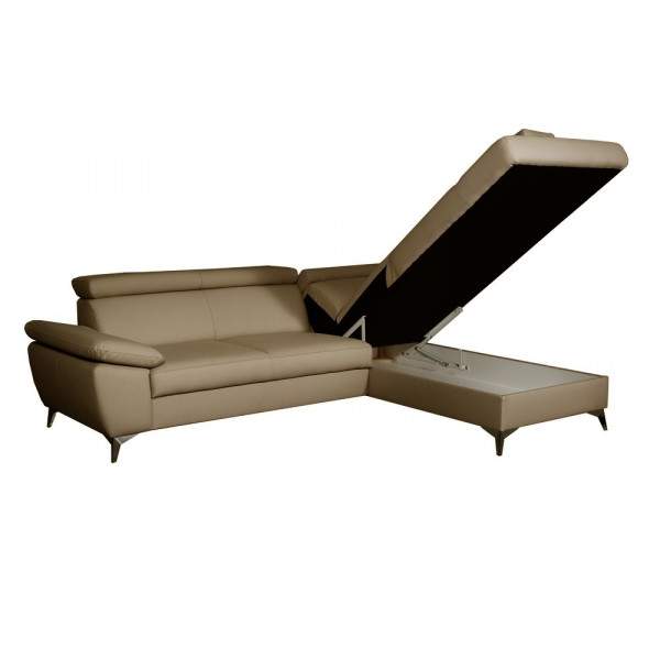 Canapé d'angle convertible en cuir italien de luxe 5 places WARREN II, avec coffre, noir, angle droit