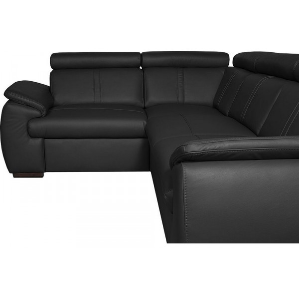 Canapé d'angle en 100% cuir de luxe italien , 5 places Cintia, couleur noir, angle gauche