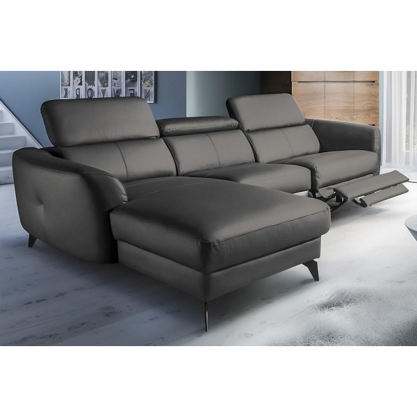 Canapé d'angle relax en cuir de luxe italien avec relax électrique, 5 places BERTONI, gris foncé, angle gauche