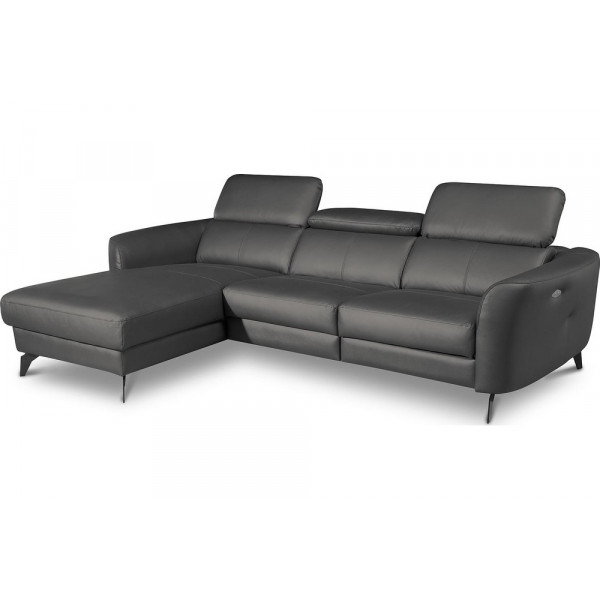 Canapé d'angle relax en cuir de luxe italien avec relax électrique, 5 places BERTONI, gris foncé, angle gauche
