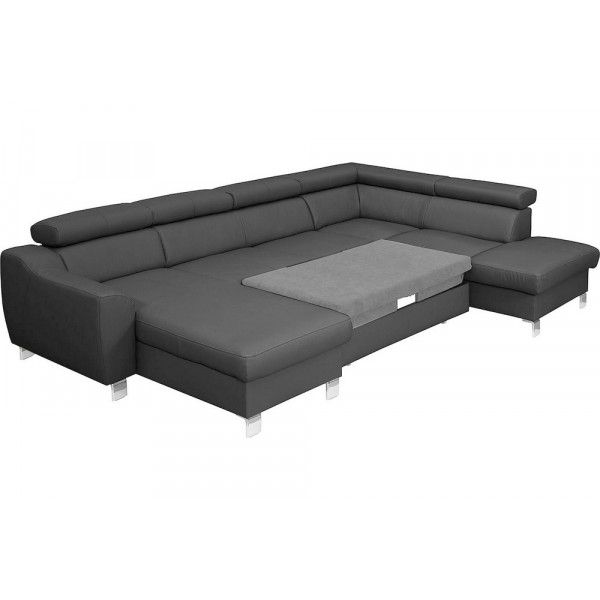 Canapé d'angle convertible en cuir italien de luxe 7/8 places ASTON, gris foncé, angle droit