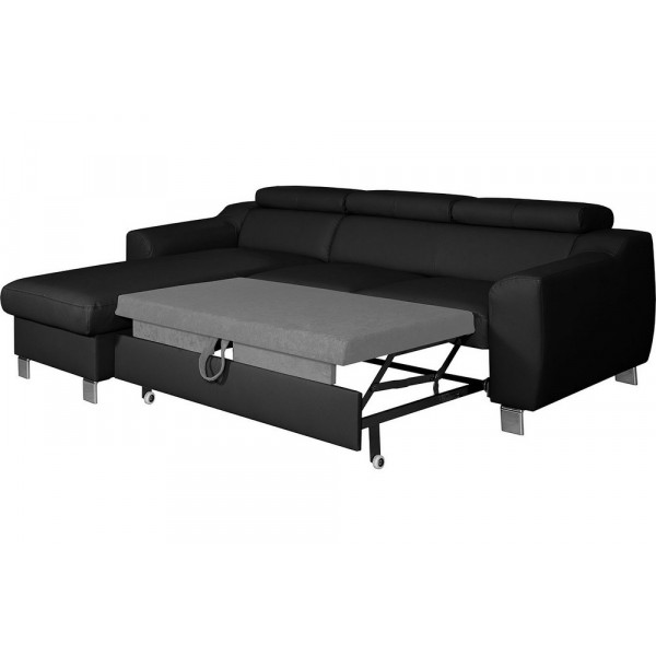 - Canapé d'angle convertible en cuir italien de luxe 5 places ASTORIA, noir, angle gauche