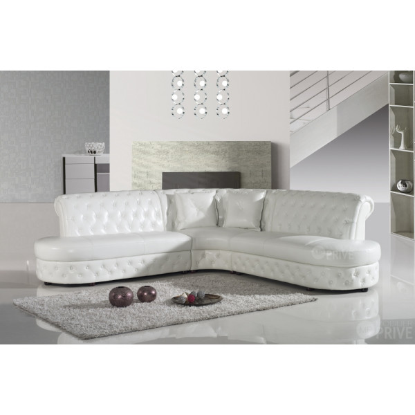 Canapé d'angle en cuir italien 6 places CHESTON, blanc