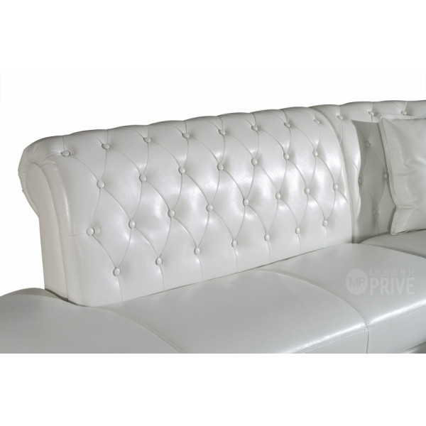 Canapé d'angle en cuir italien 6 places CHESTON, blanc