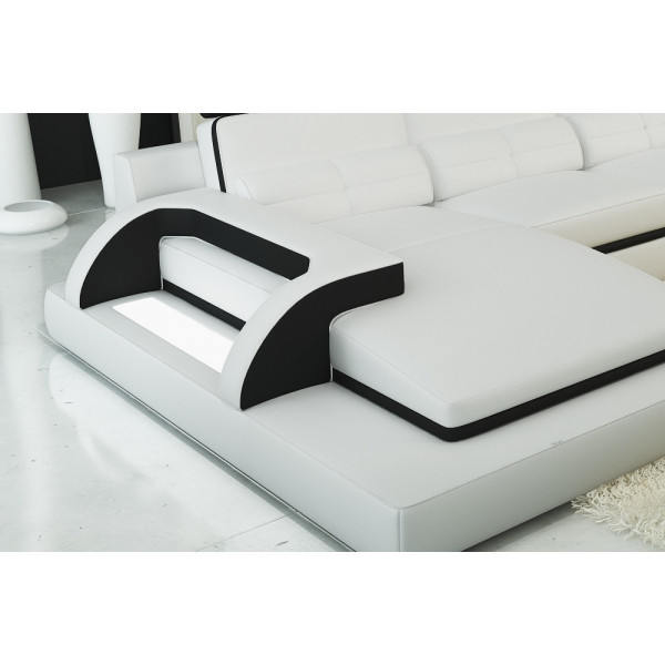 Canapé d'angle en cuir italien 6 places VINOTI, blanc et noir