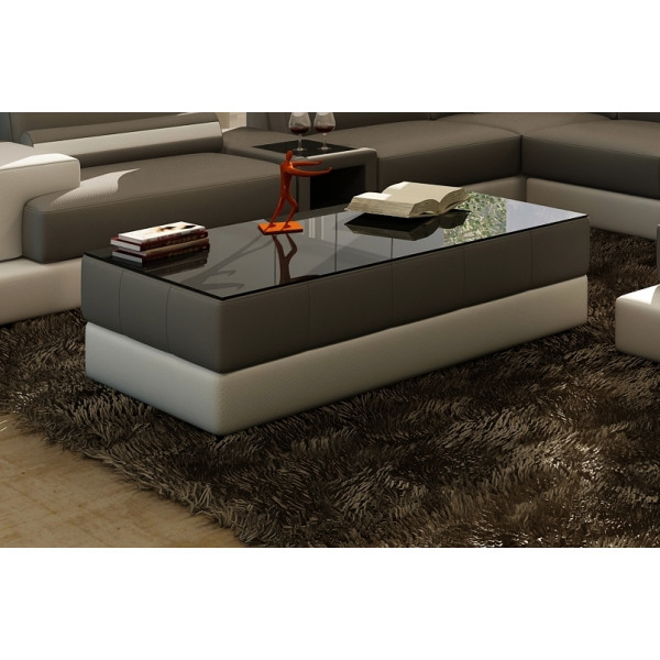 Table basse design ZEINA, gris foncé et blanc.