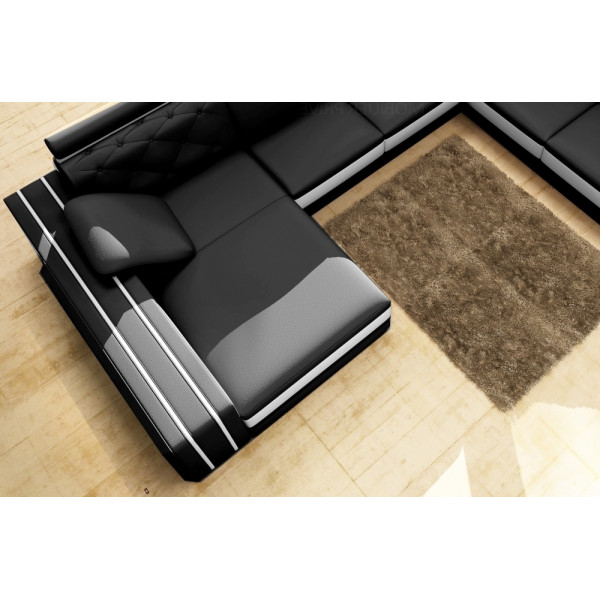 Canapé d'angle en cuir italien 8 places BENTLEY, noir et blanc