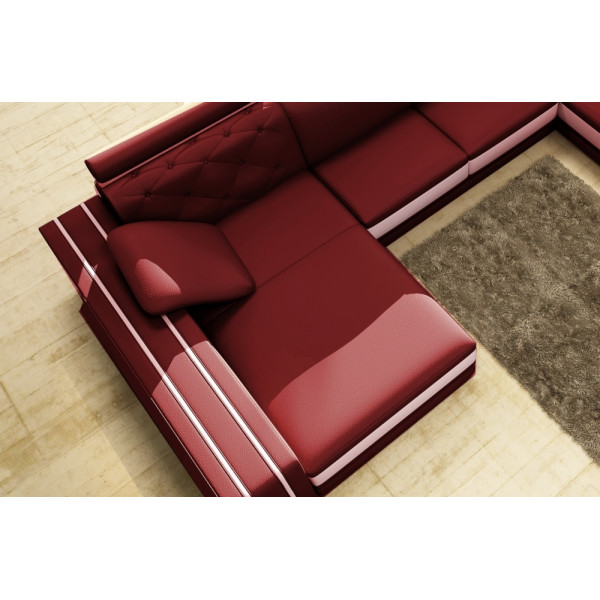 Canapé d'angle en cuir italien 8 places BENTLEY, bordeaux et blanc