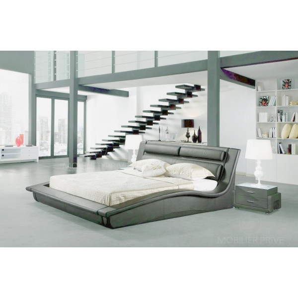 Lit en cuir italien de luxe SERENIS, gris foncé