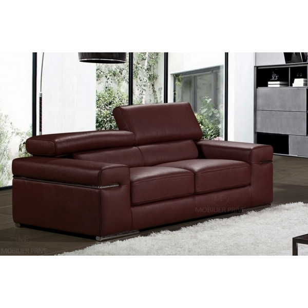 Canapé 2 places en cuir italien ALONSO, chocolat