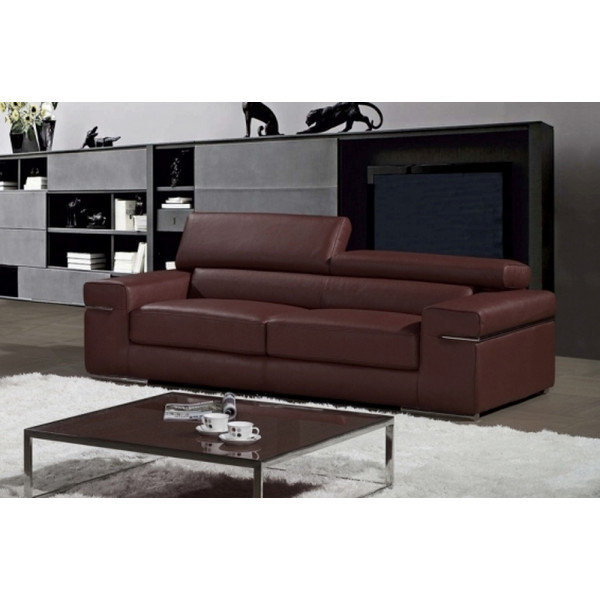 Canapé 2 places en cuir italien ALONSO, chocolat