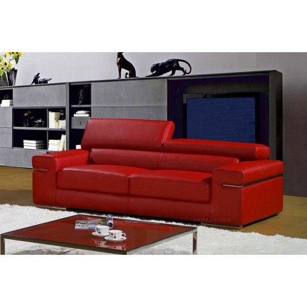 Canapé 2 places en cuir italien ALONSO, rouge