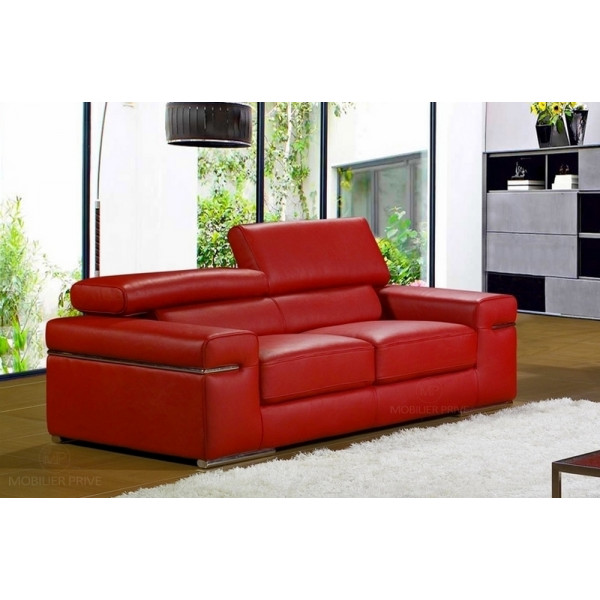 Canapé 2 places en cuir italien ALONSO, rouge