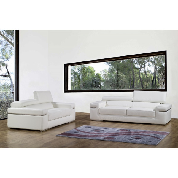 Canapé 2 places en cuir italien ALONSO, blanc