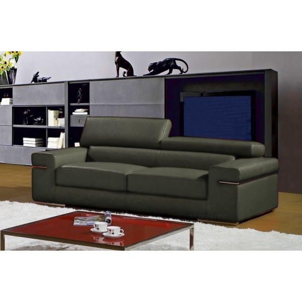 Canapé 3 places en cuir italien ALONSO, gris foncé