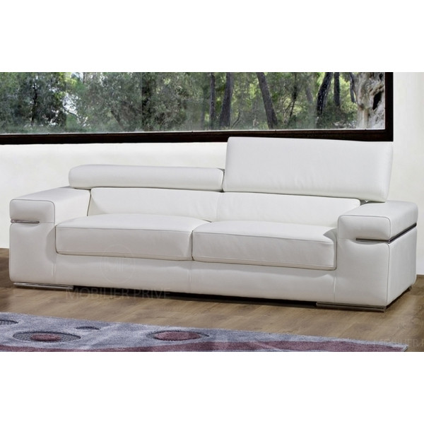 Canapé 2 places en cuir italien ALONSO, gris foncé