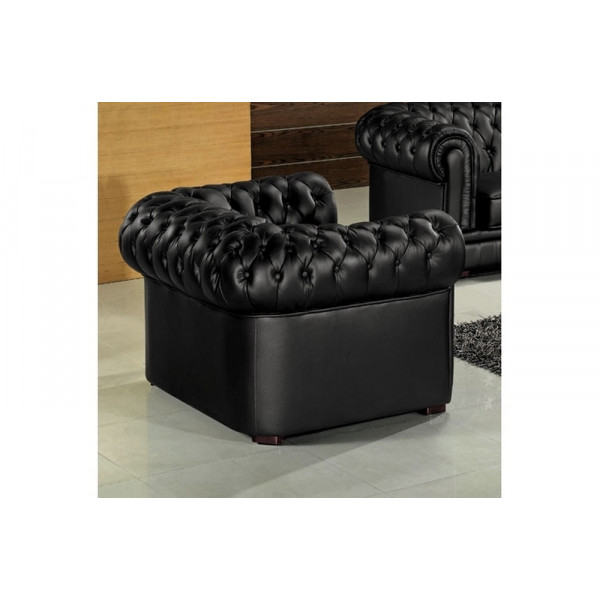 Fauteuil 1 place en cuir italien CHESTERFIELD, noir