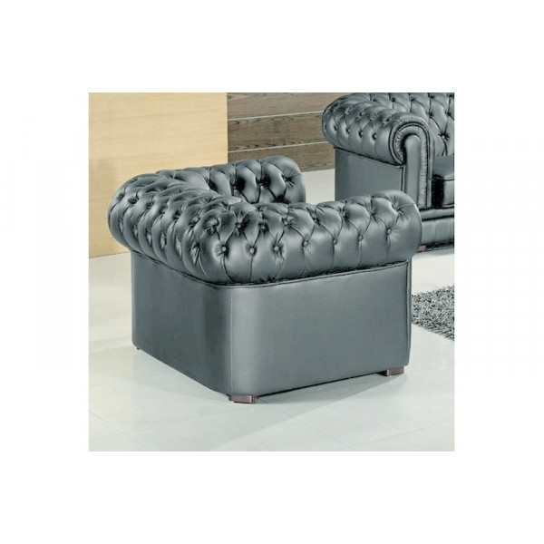 Fauteuil 1 place en cuir italien CHESTERFIELD, gris foncé