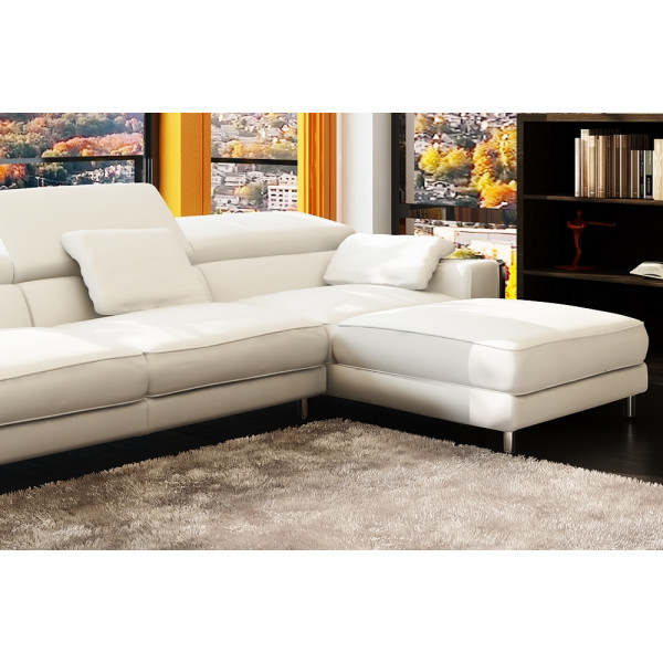 Canapé d'angle en cuir italien 5 places SUEDE, blanc.