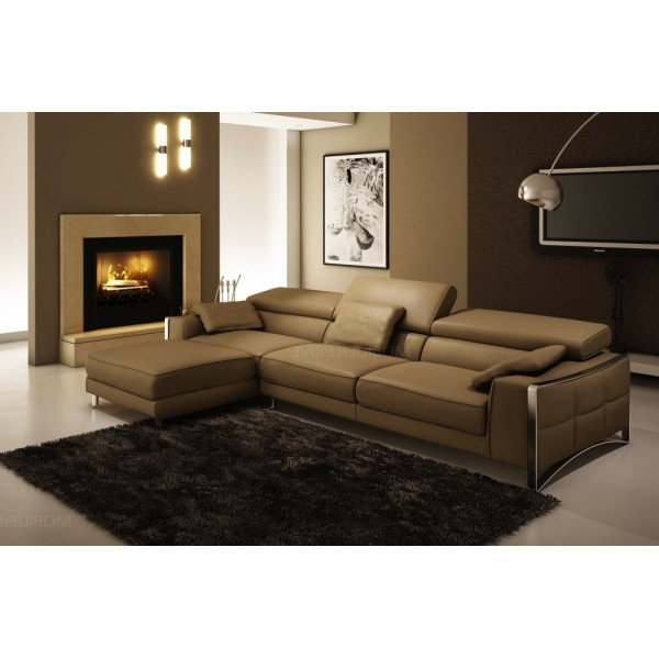 Canapé d'angle en cuir italien 5 places SUEDE, marron.