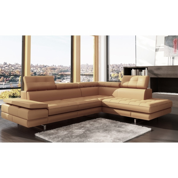 Canapé d'angle en cuir italien 6 places MODA, beige