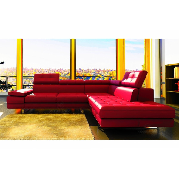 Canapé d'angle en cuir italien 6 places MODA, rouge