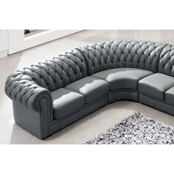 Canapé d'angle en cuir italien 7/8 places BELISI, gris foncé.