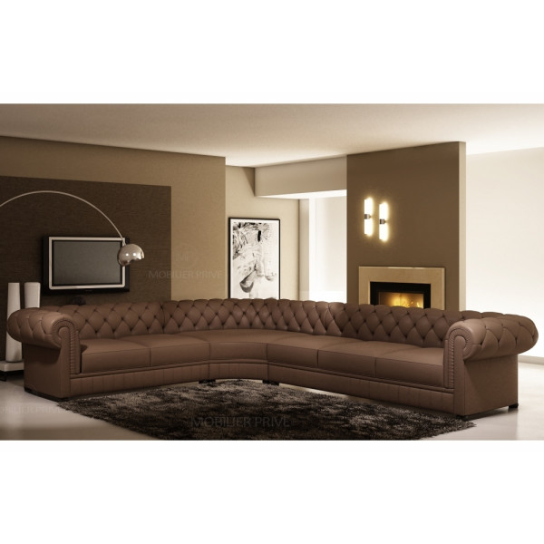 Canapé d'angle en cuir italien 7/8 places BELISI, marron.