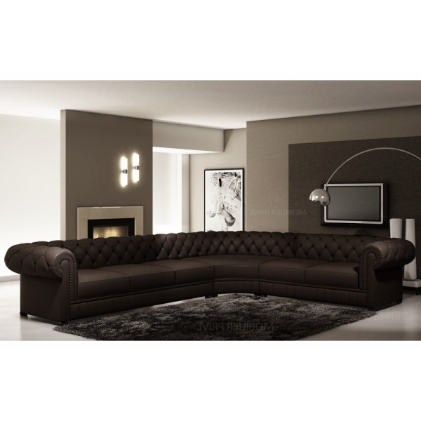 Canapé d'angle en cuir italien 7/8 places BELISI, chocolat.