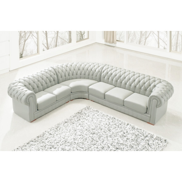 Canapé d'angle en cuir italien 7/8 places BELISI, gris clair