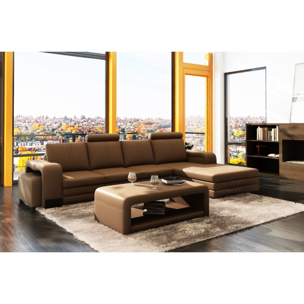 Canapé d'angle en cuir italien 5/6 places ROMARIO, marron