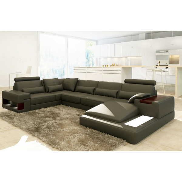 Canapé d'angle en cuir italien 7 places BEST, gris foncé