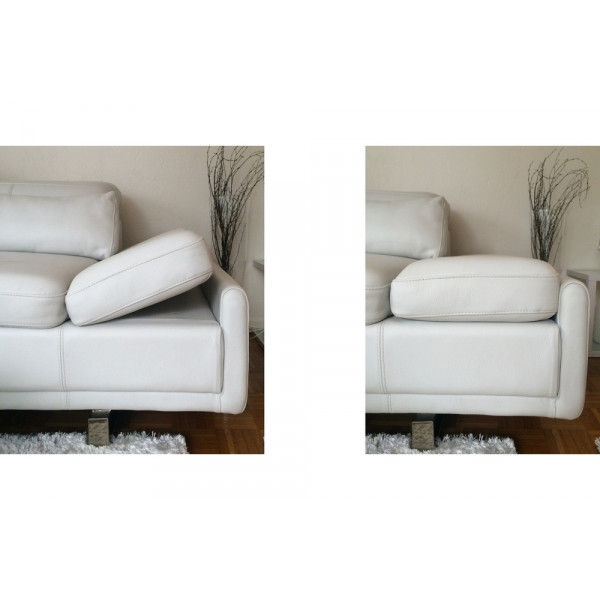 Canapé d'angle en cuir italien 6/7 places IZEN, blanc, version LUXE