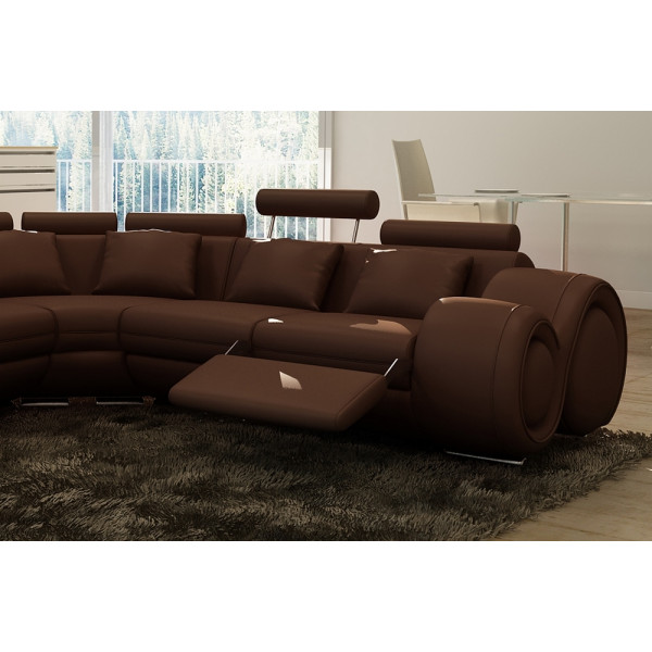 Canapé d'angle en cuir italien 7 places EXCELIA, chocolat.