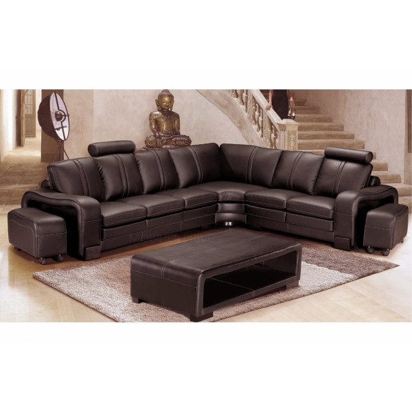 Canapé d'angle en cuir italien 7 places EVITA, chocolat