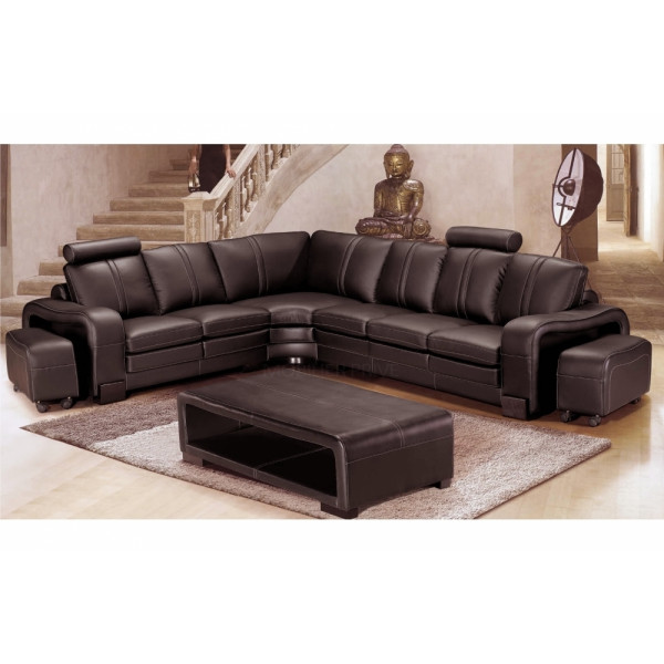 Canapé d'angle en cuir italien 7 places EVITA, chocolat