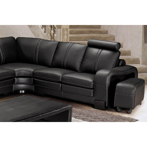 Canapé d'angle en cuir italien 7 places EVITA, noir