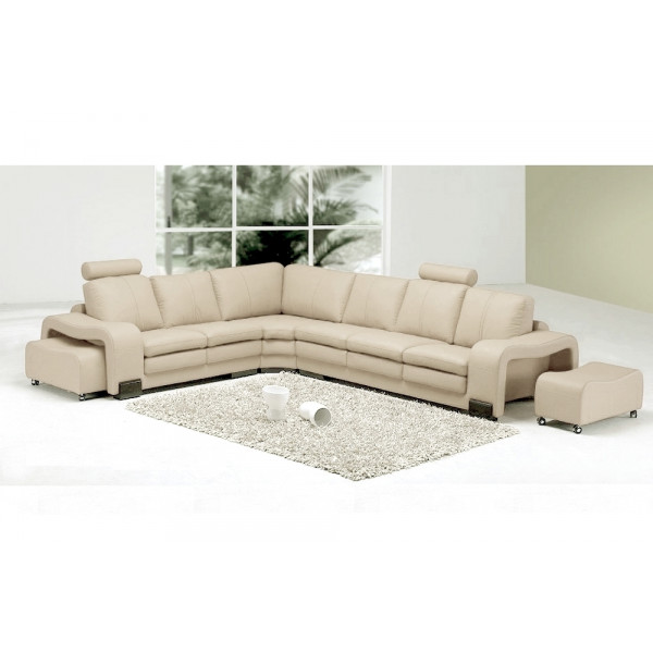 Canapé d'angle en cuir italien 7 places EVITA, écru