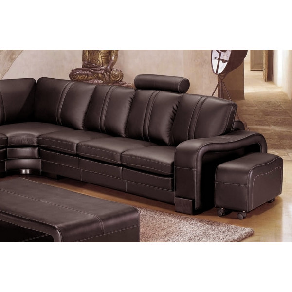 Canapé d'angle en cuir italien 7 places EVITA, écru